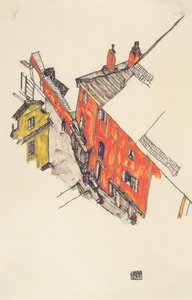 Staré štítové domy v Krumlově ze Zámeckého vrchu od Egon Schiele